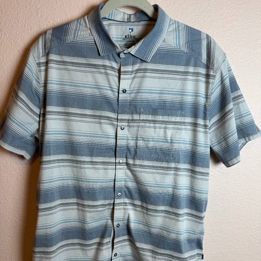 KUHL Mens Size: L Blue Plaid Snap up Short Sleeve Hiking Travel